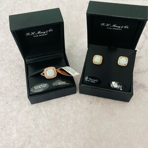 Macy's Lab-Grown Opal and White Sapphire Rose Gold Ring and Earrings Set
